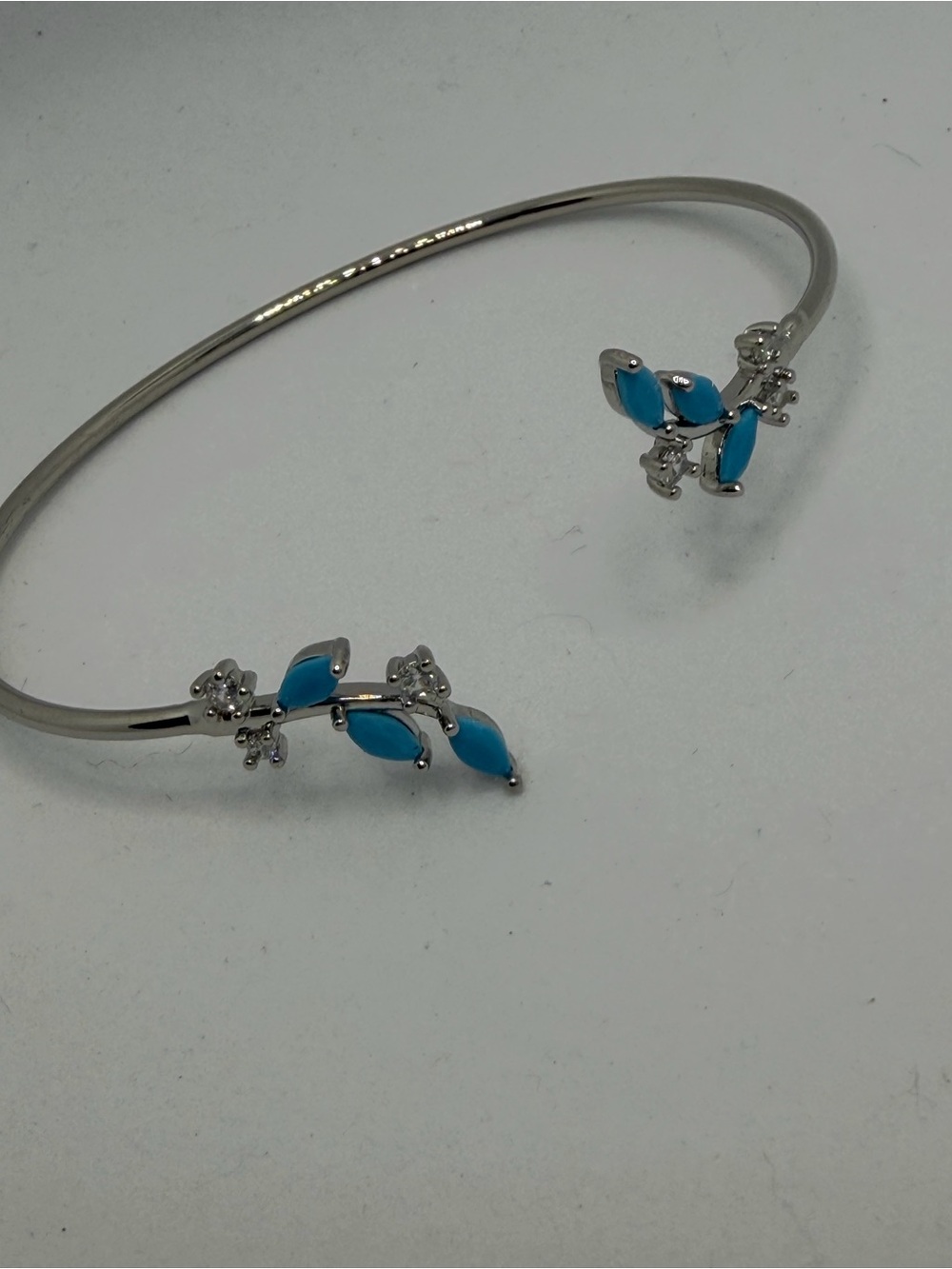 Silver Cuff Bracelet with Turquoise Stone Accents